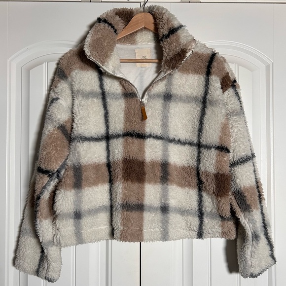 Thread & Supply Jackets & Blazers - Thread & Supply Plaid Quarter-Zip Soft Sherpa Pullover Size XS